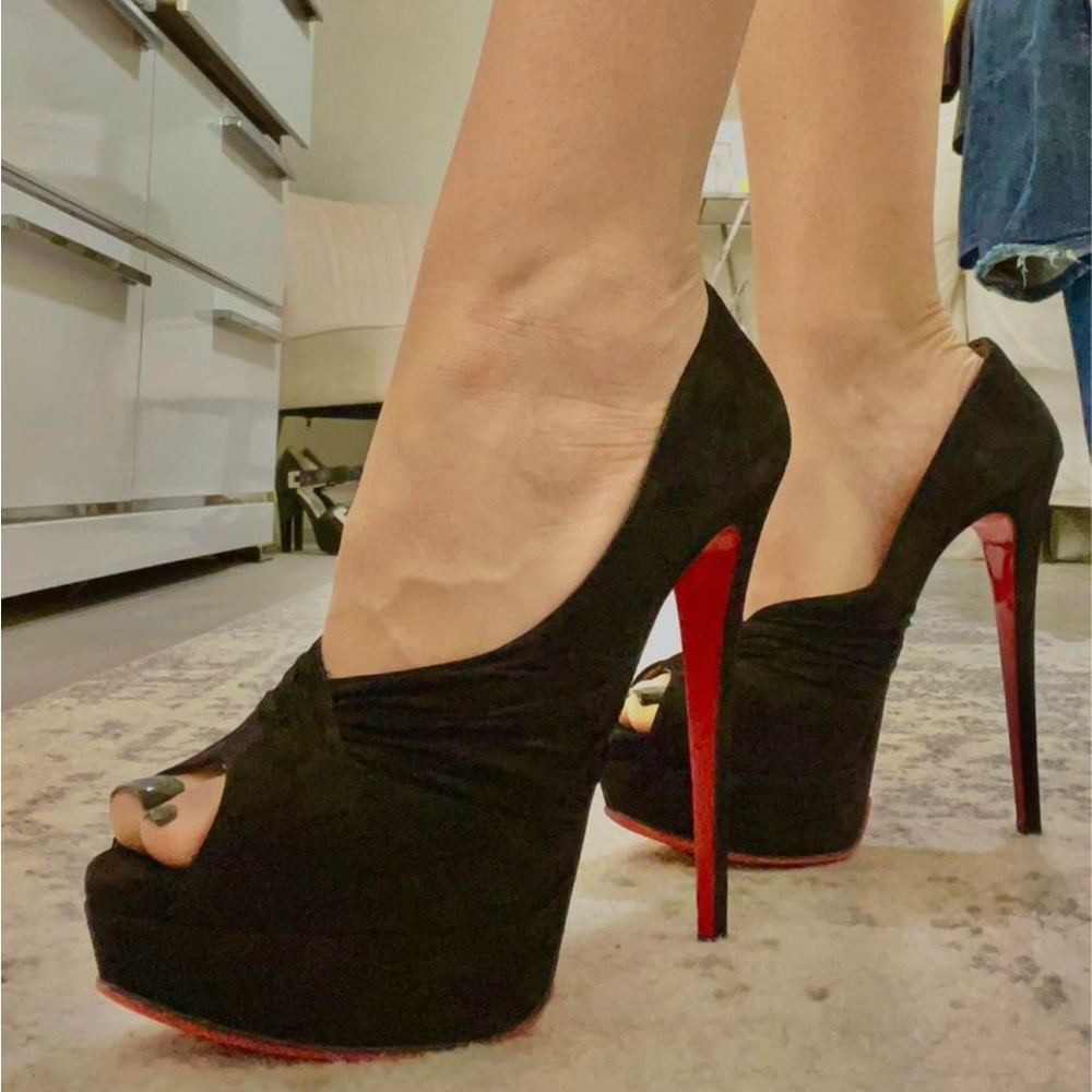 Louboutin black suede heels